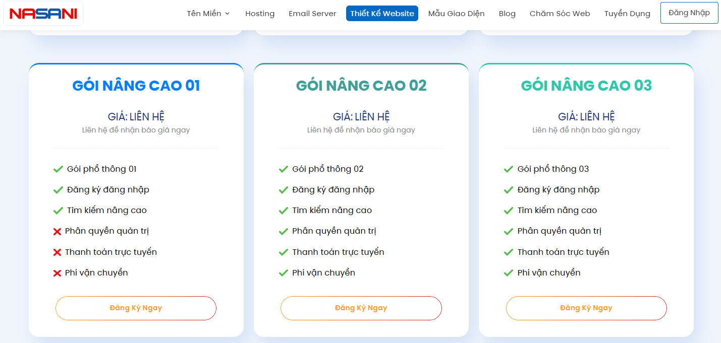 Tham khảo gói thiết kế website nâng cao