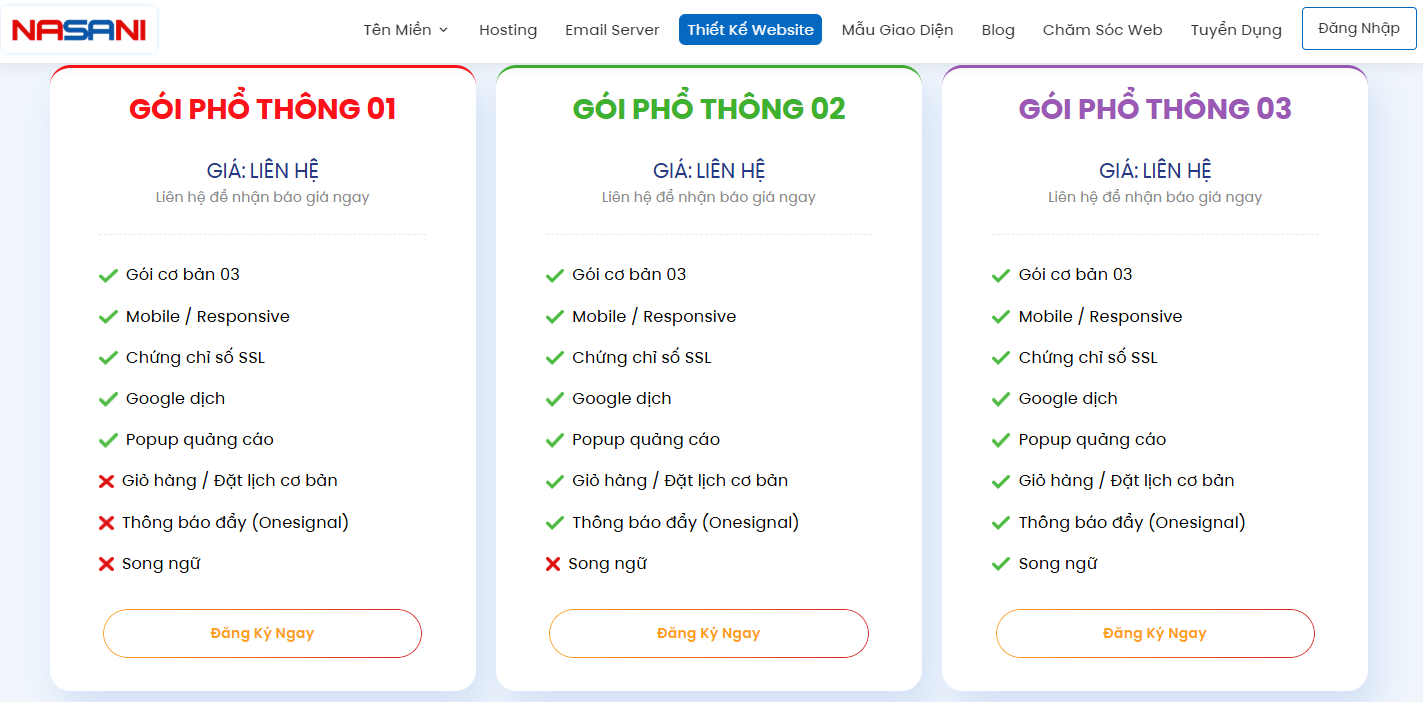 Tham khảo gói thiết kế website phổ thông